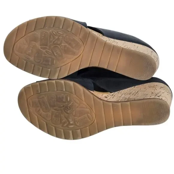 Korks Violetta Wedge Sandals Womens 7 Black Leather Criss Cross Comfy Vacation - Picture 11 of 11